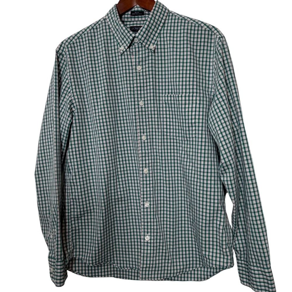 J.Crew Performance‎ Slim Untucked Shirt Mens Large Green Pink Gingham Check L/S